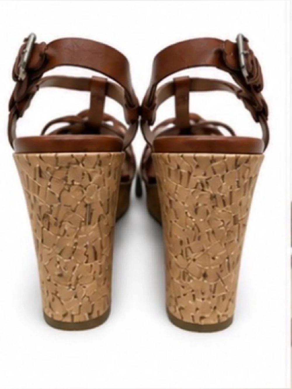 [Unisa] Brown Leather Cork Wedge Sandals - Women's Size 7.5M
